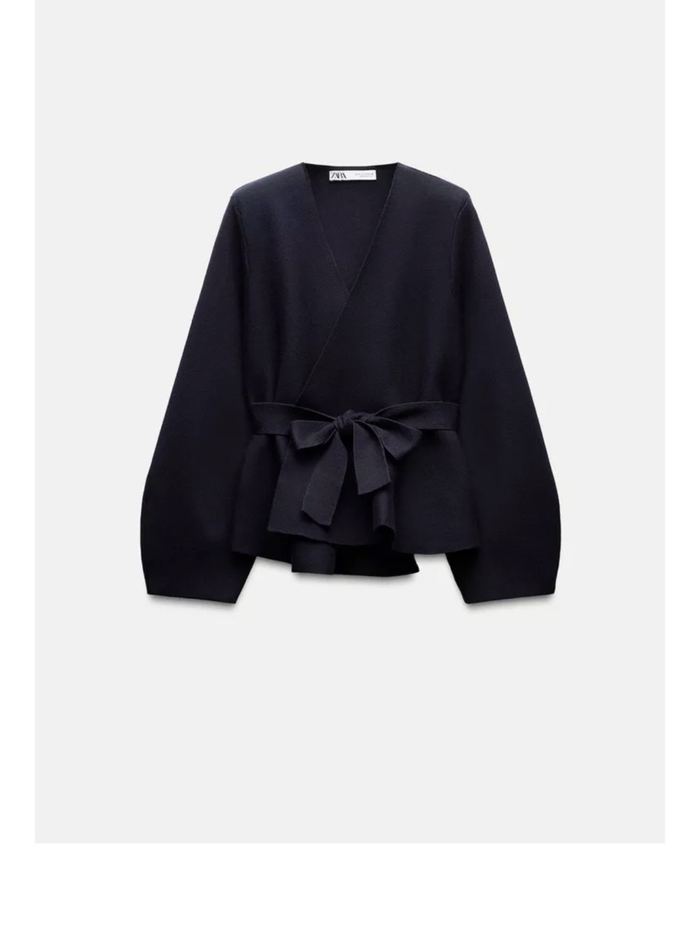 ZARA Navy Wrap Belted Sweater Blazer with shoulder pads Medium